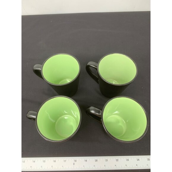 4 Cuisinart Black Lime Green Stoneware Coffee Mugs - Picture 4 of 7